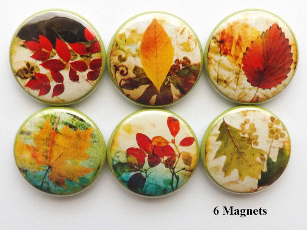 Fall Leaves fridge MAGNETS autumn nature party favor stocking stuffer shower hostess gifts thanksgiving home decor holiday pins flair rustic-Art Altered