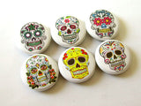 Day of the Dead Gift Set hinge top tin + six 1.5 inch magnets or pins party favors stocking stuffer sugar skull dia de los muertos halloween-Art Altered