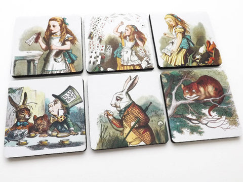 Drink Coasters Alice's Adventures mad hatter drink me housewarming hostess shower gift party favor victorian cheshire cat carroll tenniel-Art Altered