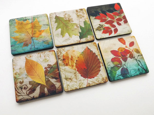 Fall Leaves drink Coaster Set autumn hostess gift holiday party favors stocking stuffers nature housewarming Thanksgiving home decor-Art Altered