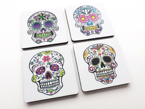 Sugar Skull Coasters Gift day of the dead dia de los muertos calavera skeleton halloween party favor stocking stuffer decor til death-Art Altered