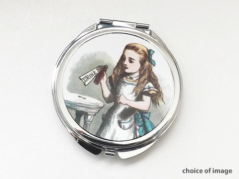 Alice pocket Compact Mirror party favor stocking stuffer accessories gift drink me mad hatter chesire cat hostess-Art Altered