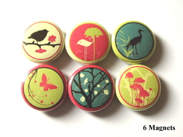 Retro Mod MAGNETS crane tree butterfly bird kids party favors-Art Altered