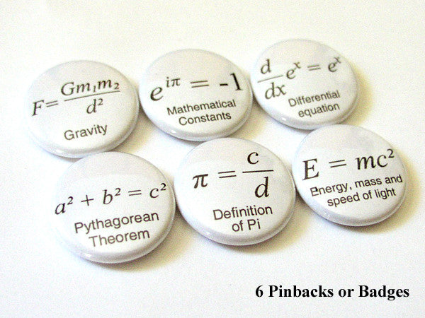 Math PINBACK BUTTONS pins badges arithmetic scientific forumlas equation pi-Art Altered