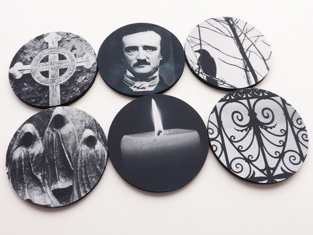 Goth Home Decor Coasters Edgar Allan Poe raven cemetery halloween spooky-Art Altered