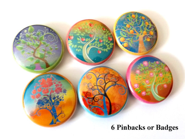 Colorful Trees PINBACK BUTTONS pins badges nature funky leaves-Art Altered